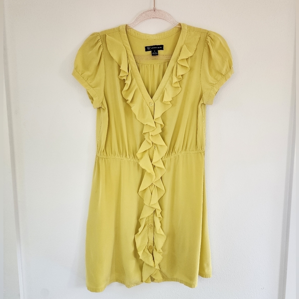 Inc Yellow Ruffle 100% Silk Dress Size 6
